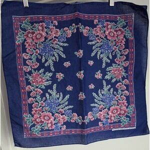 Vintage Wamcraft Bandana Blue Floral Cotton USA Made Unisex 34in